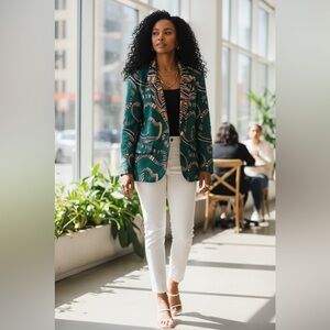 Vintage  satin African vibes green blazer colourful on green base size medium